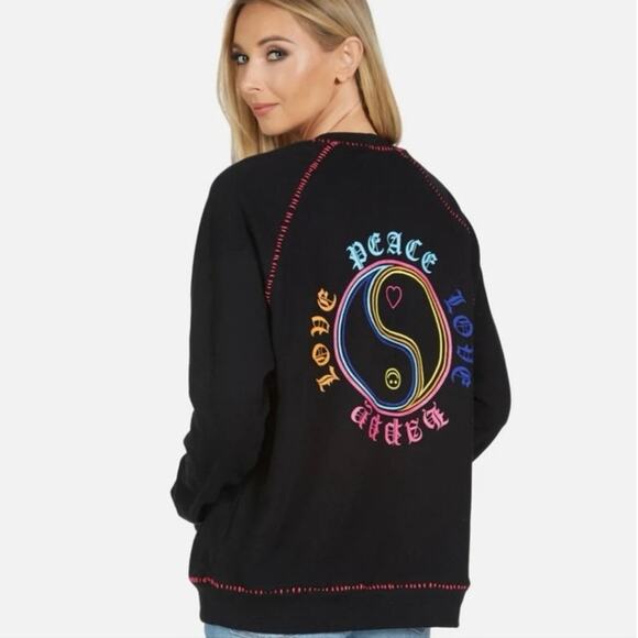 Lauren Moshi Jocelyn Neon Line Tiger drop shoulder pullover OVERSIZED M sweater - Picture 2 of 14